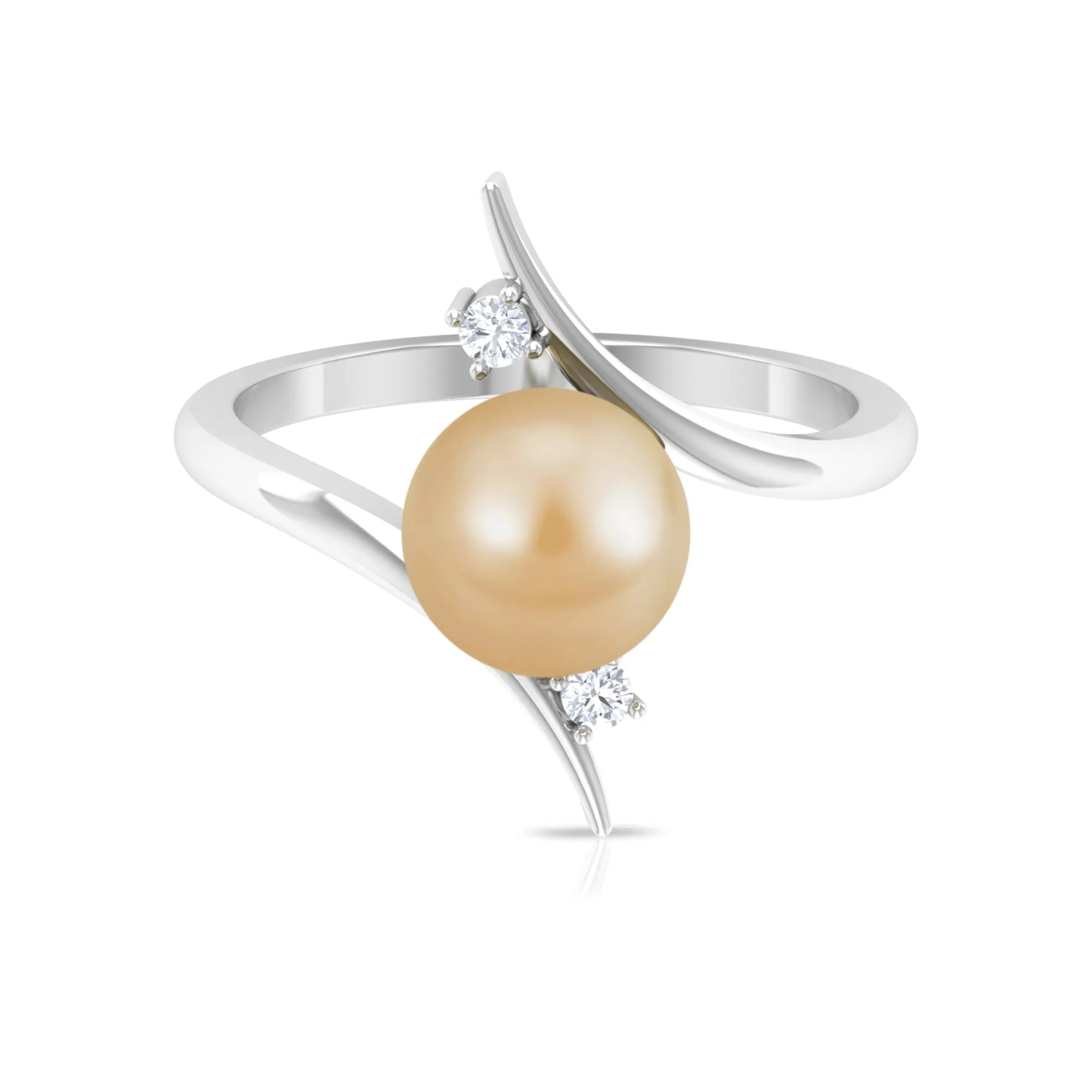 Golden South Sea Pearl Bypass Engagement Ring with Diamond