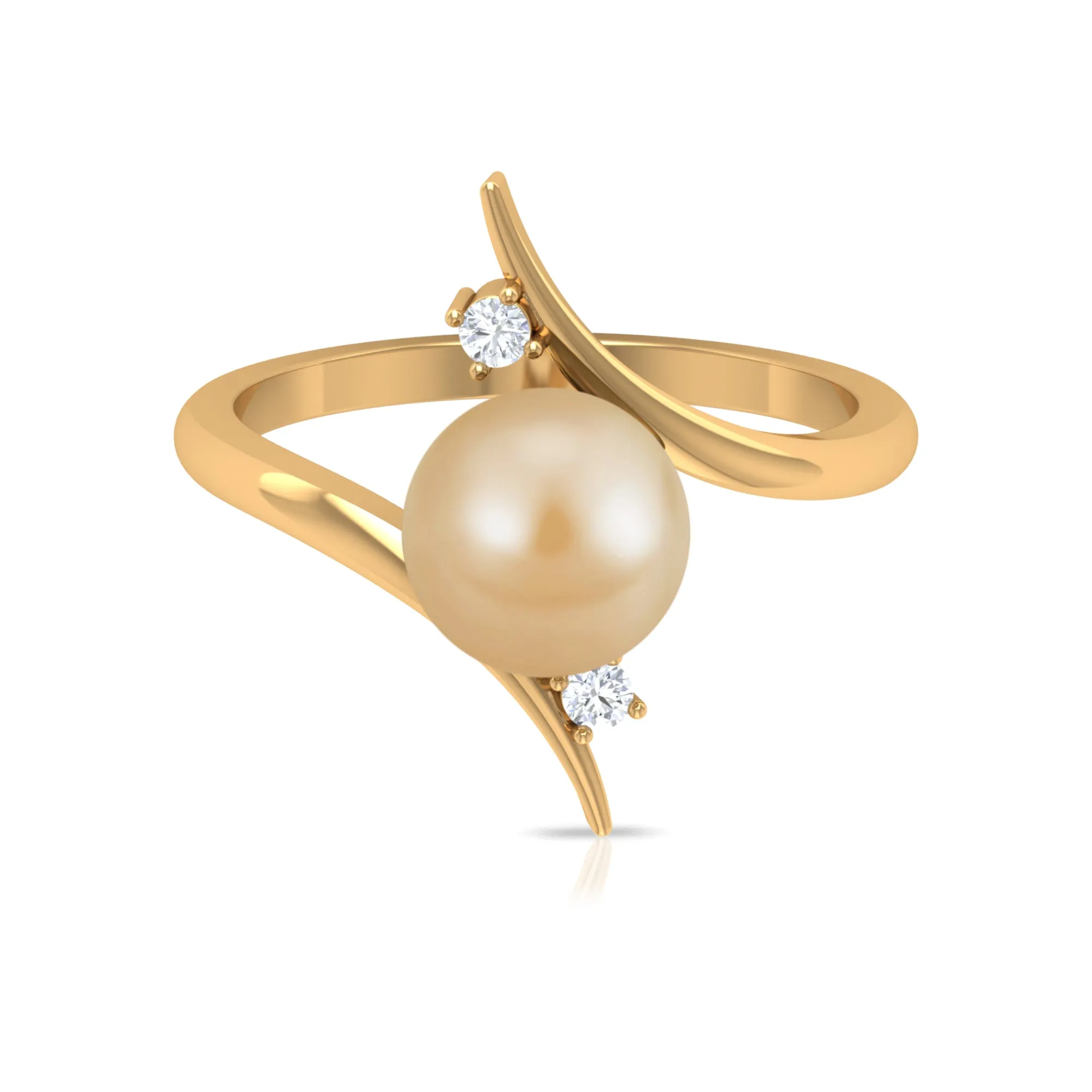 Golden South Sea Pearl Bypass Engagement Ring with Diamond