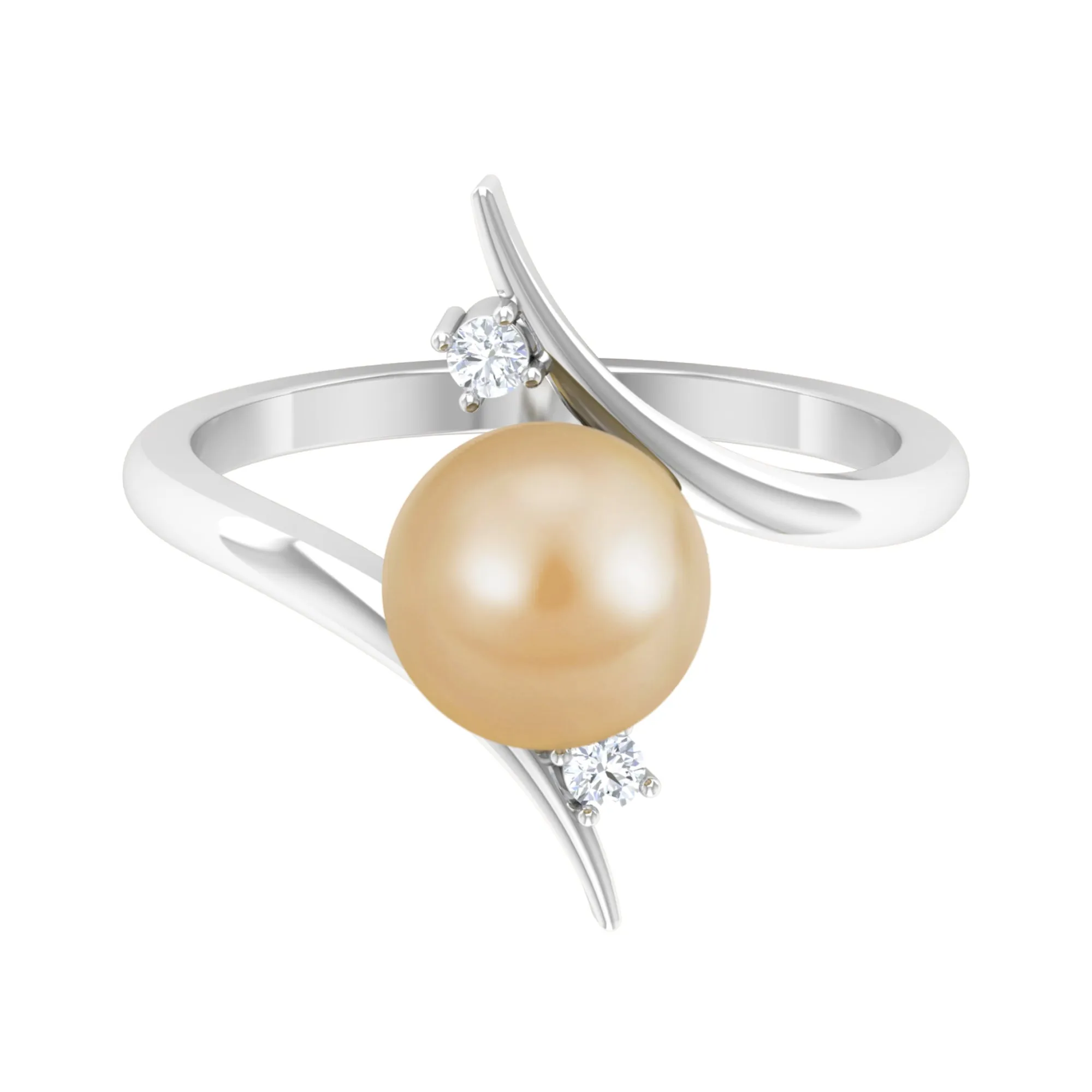 Golden South Sea Pearl Bypass Engagement Ring with Diamond