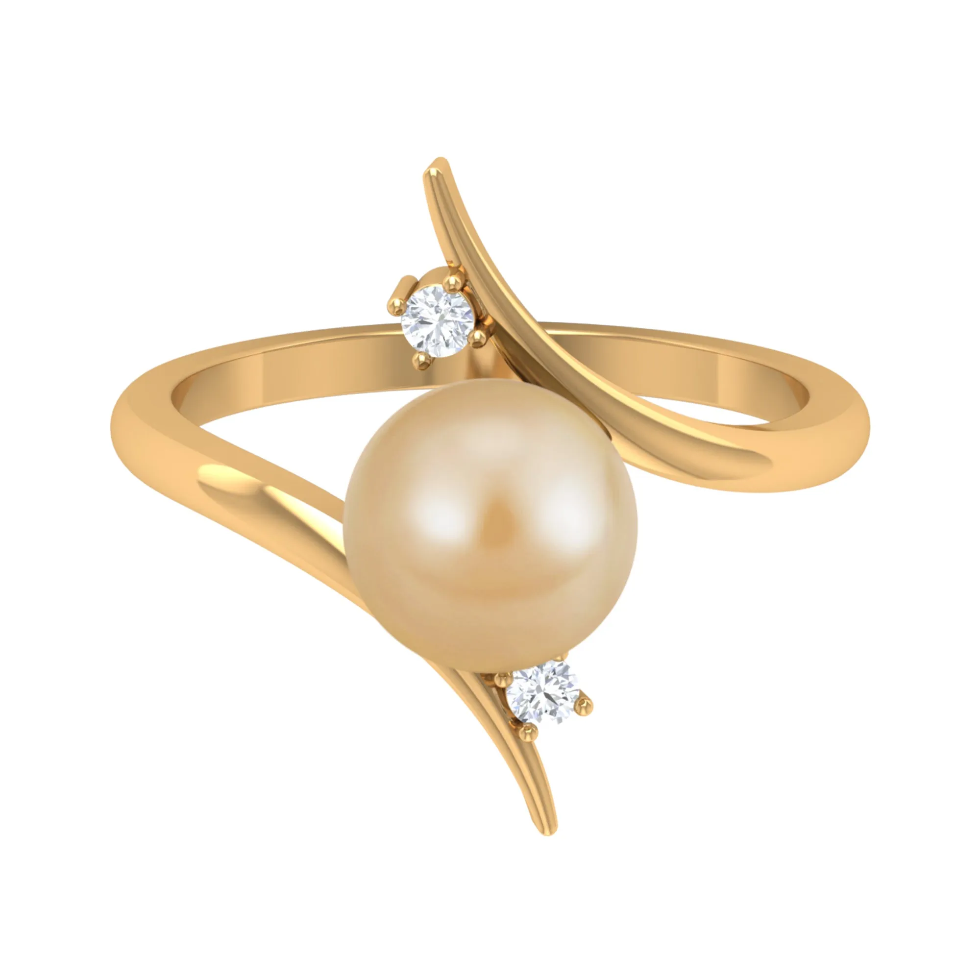 Golden South Sea Pearl Bypass Engagement Ring with Diamond