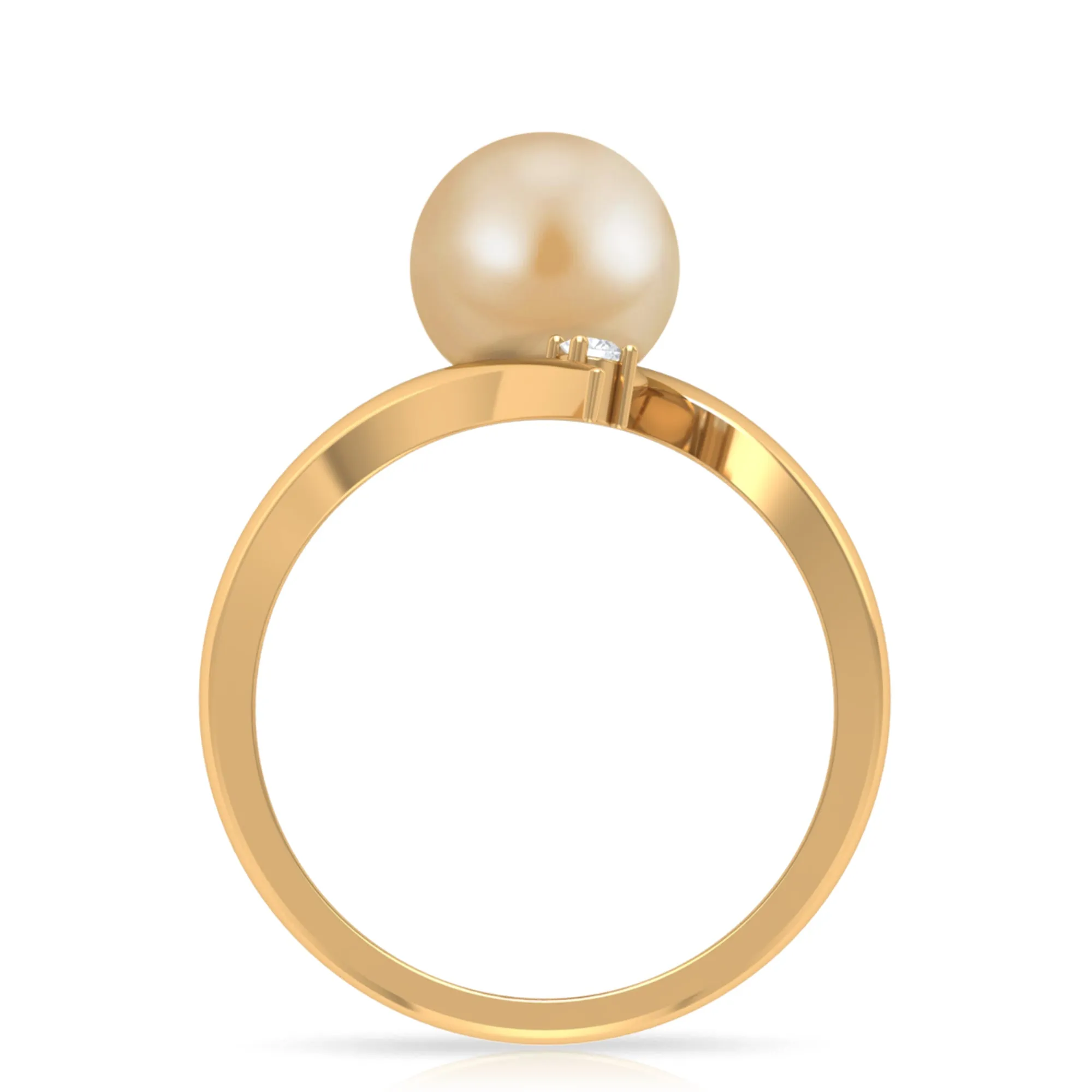 Golden South Sea Pearl Bypass Engagement Ring with Diamond