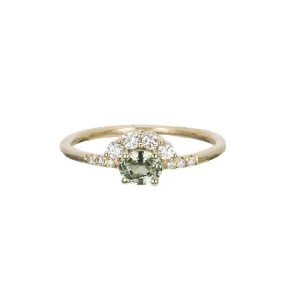 Green Sapphire Diamond Arch Ring