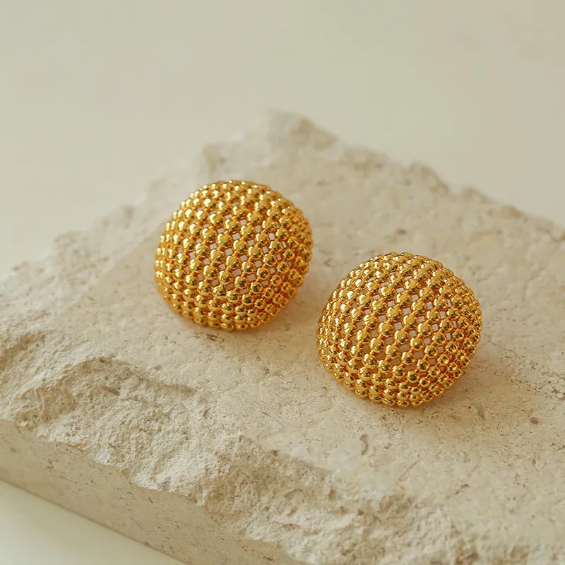 Grid Hollow Simple Gold Stud Earrings