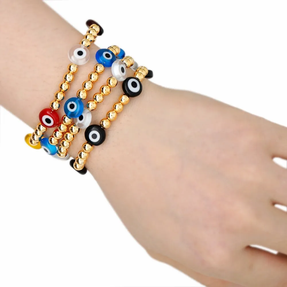 Handmade Bohemian Turkish Evil Eye Bead Bracelet with Elastic Bangles