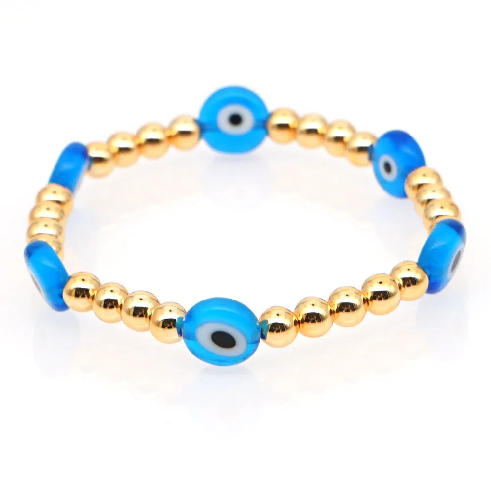 Handmade Bohemian Turkish Evil Eye Bead Bracelet with Elastic Bangles