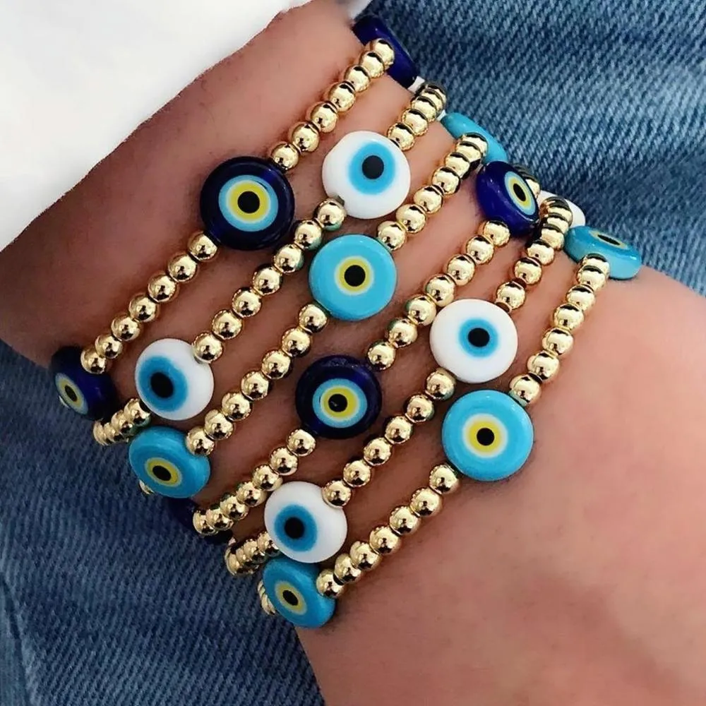 Handmade Bohemian Turkish Evil Eye Bead Bracelet with Elastic Bangles