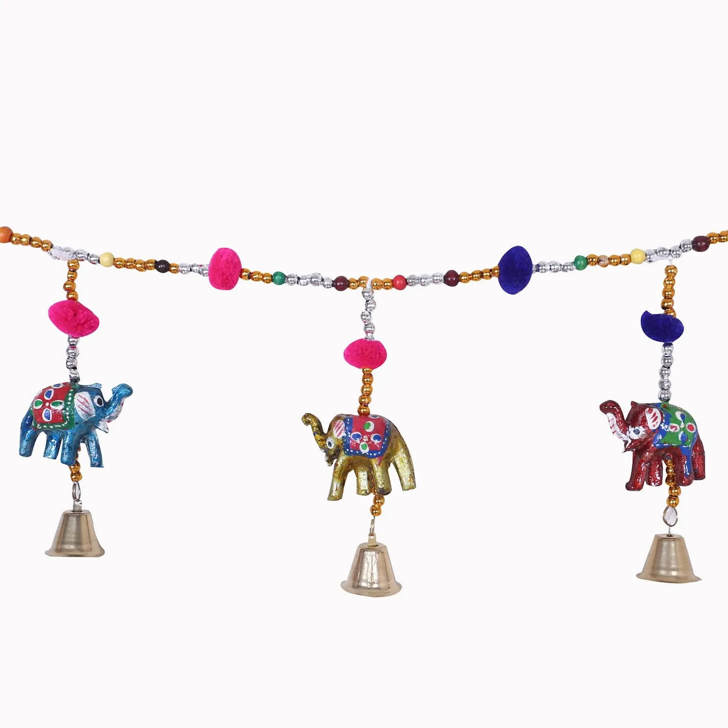 Heart Home Bandarwal | PVC Handcrafted Latkan | Wind Chimes for Home Décor | 7 Elephants & Bells Design | Handcrafted Bandarwal | Multi