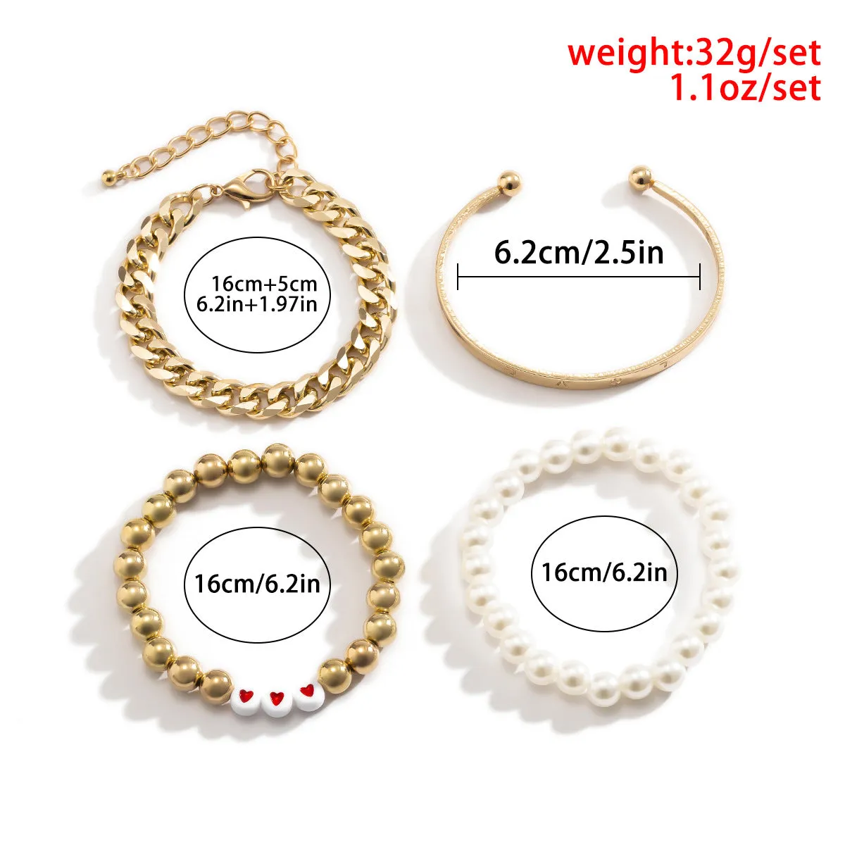 Hip Hop Trendy Geometric Round Bead Chain Set Bracelet