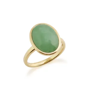 Jade Ring, 9 Karat Gelbgold 3ct grüner Jade gerahmt Ring