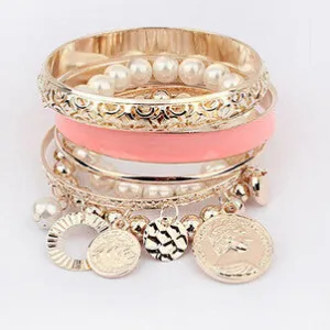 Jewelry Simulated Pearl Coins Element Avatar Statement Charm Multilayer  Bracelet For Women