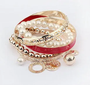 Jewelry Simulated Pearl Coins Element Avatar Statement Charm Multilayer  Bracelet For Women