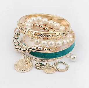 Jewelry Simulated Pearl Coins Element Avatar Statement Charm Multilayer  Bracelet For Women