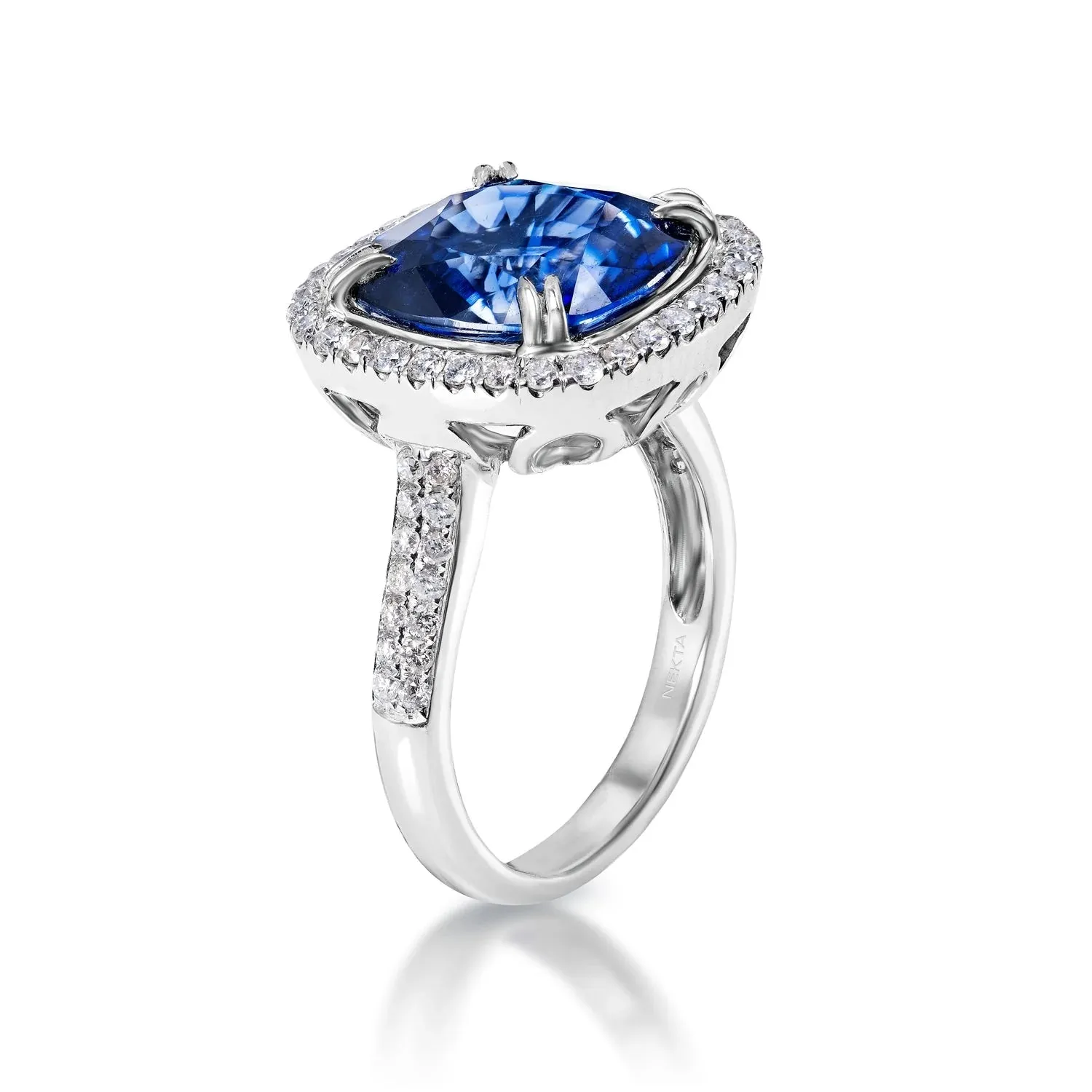 Joanna 9 Carat Cushion Cut Blue Sapphire Ring in 18 Karat White Gold