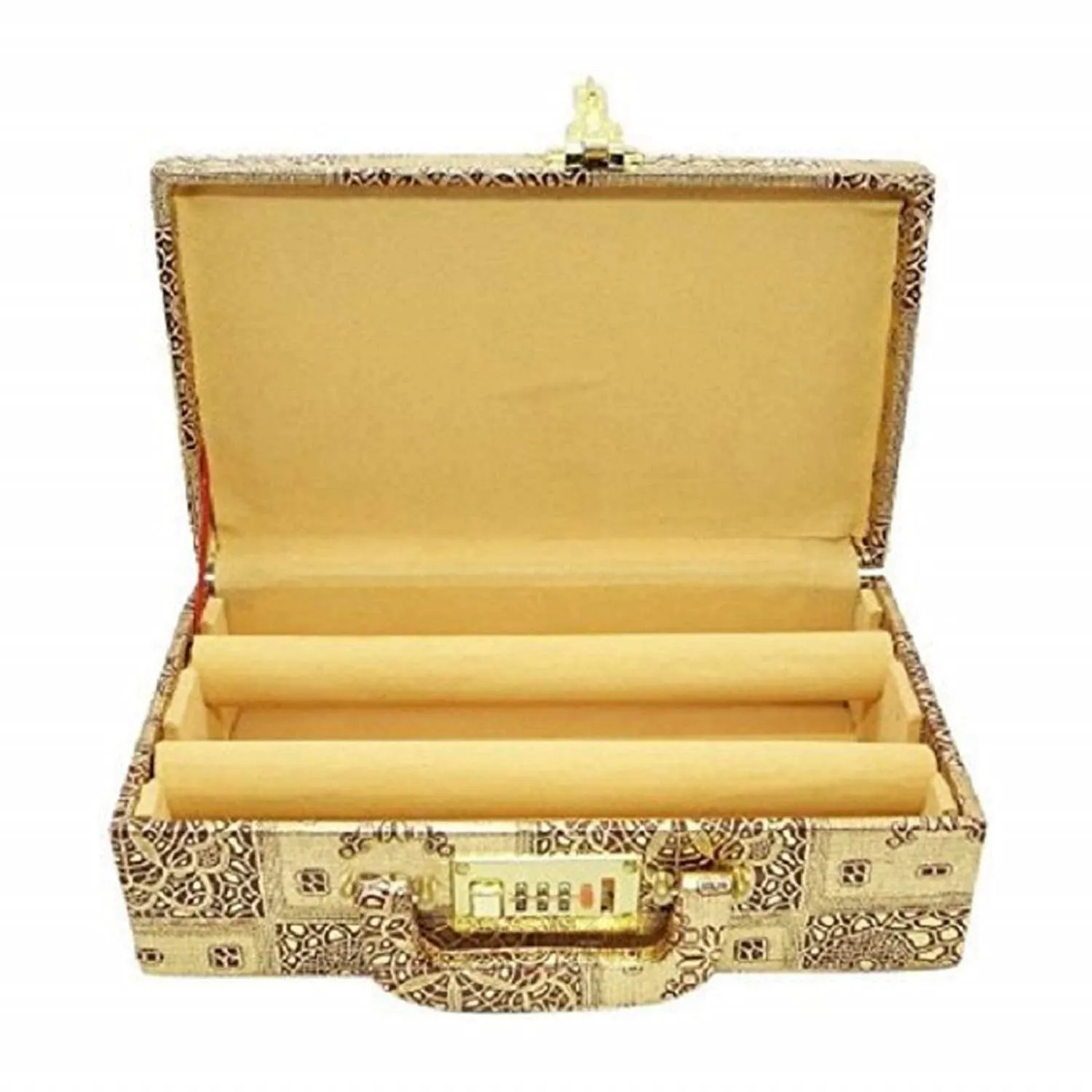 Kuber Industries Wooden 2 Rod Bangle Box, Golden, Standard (BBFR1152)