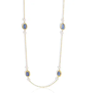 Kyanite X Pearl Station Necklace