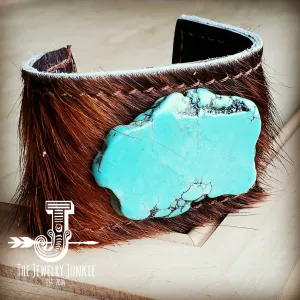 **Leather Cuff w/ Leather Tie-Dark Brown Hide and Turquoise Slab (011p)