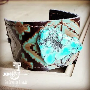 **Leather Cuff w/ Leather Tie-Turquoise Navajo and Turquoise Slab (011u)