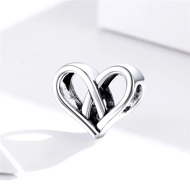 Love Knot Open Heart Charm 925 Sterling Silver