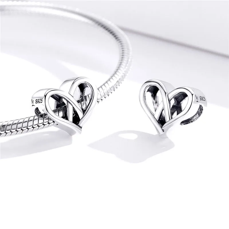 Love Knot Open Heart Charm 925 Sterling Silver