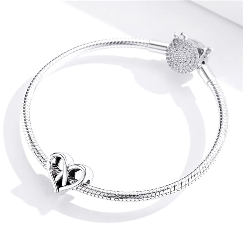 Love Knot Open Heart Charm 925 Sterling Silver