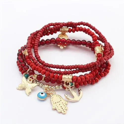 Lucky Kabbalah Fatima Hamsa Hand Blue Evil Eye Charms Bracelets & Bangles Multilayer Beads Turkish Pulseras For Women