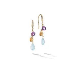 Marco Bicego Paradise Collection 18K Yellow Gold Diamond Topaz and Mixed Gemstone Short Drop Earrings