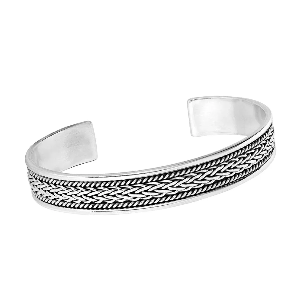 Men's 925 Sterling Silver Open Cuff Bangle Bracelet Adjustable Size