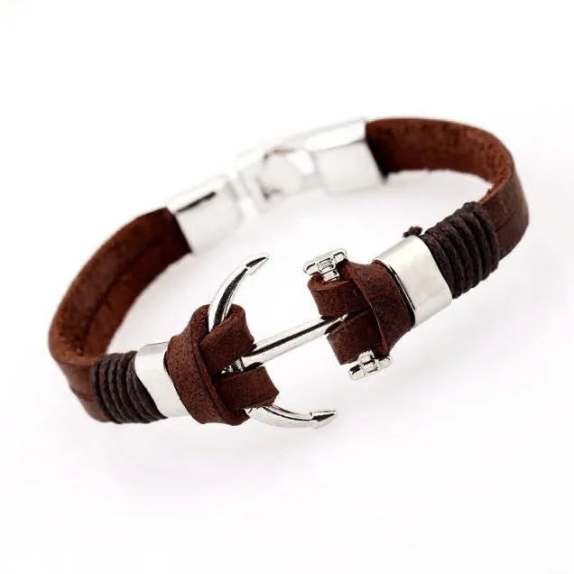 Mens Trendy Leather Bracelet  with Anchor Design