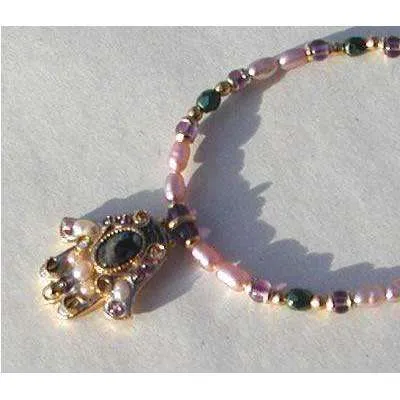 Michal Golan Abalone and Amethyst Hamsa Necklace