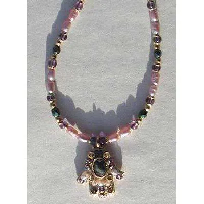 Michal Golan Abalone and Amethyst Hamsa Necklace