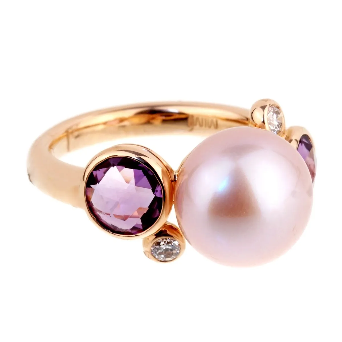 Mimi Milano Amethyst Pearl Diamond Rose Gold RIng