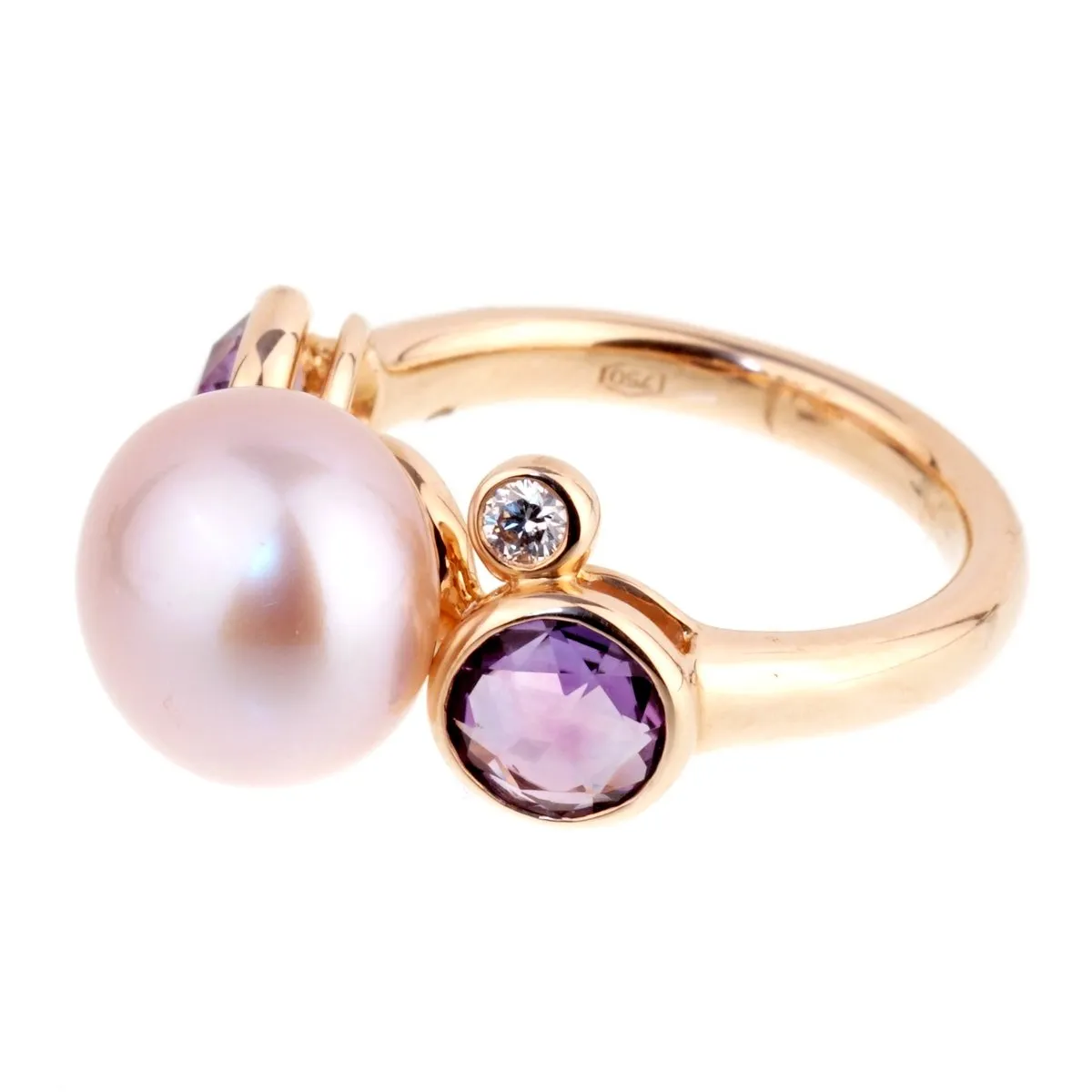 Mimi Milano Amethyst Pearl Diamond Rose Gold RIng