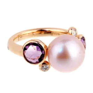 Mimi Milano Amethyst Pearl Diamond Rose Gold RIng