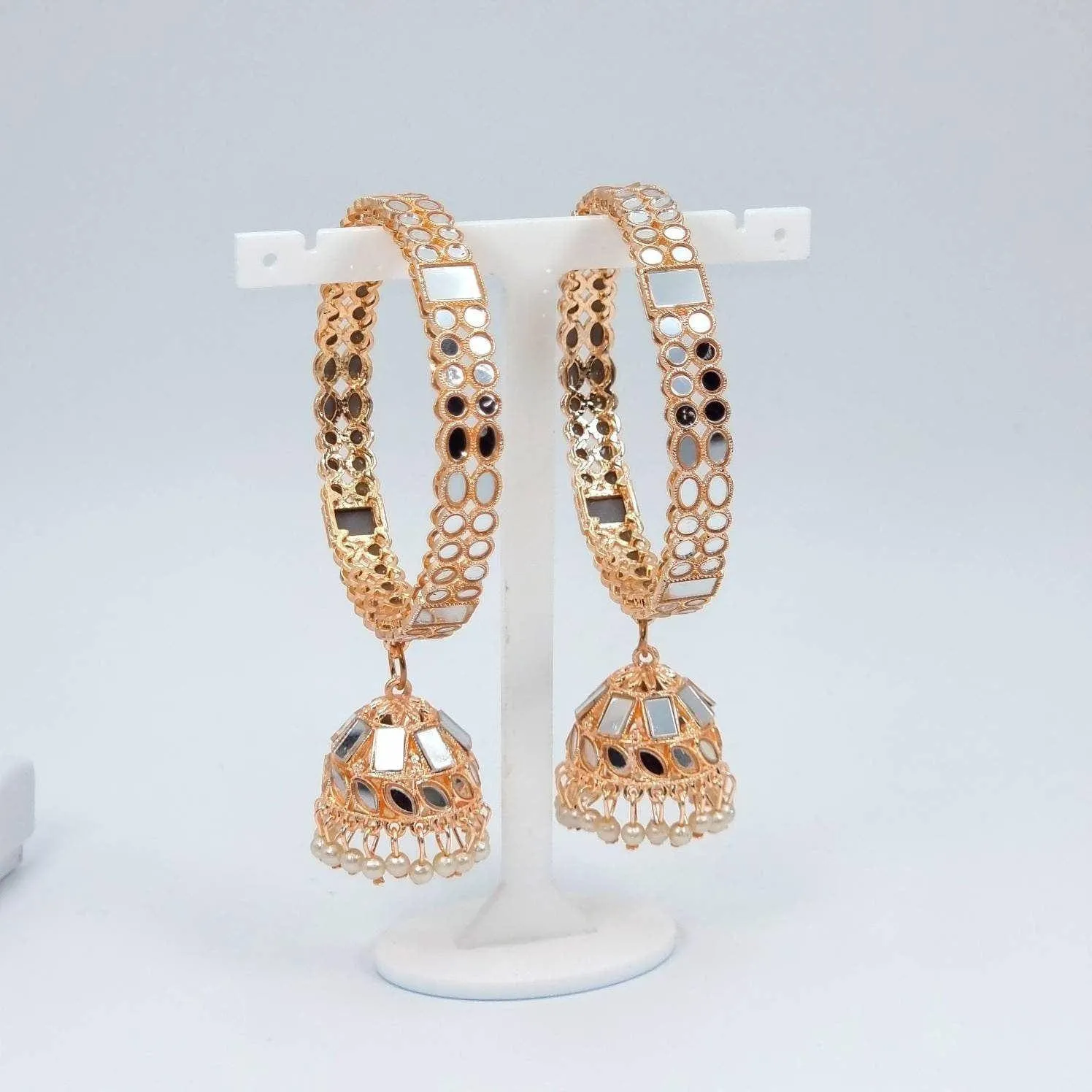 Minahil Rose Gold Mirror Jhumka Bangles