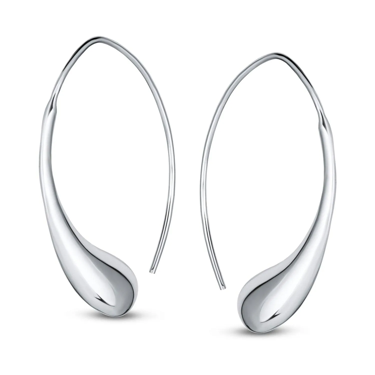 Minimalist Dangle Earrings Polished Teardrop Threader in Sterling Silver