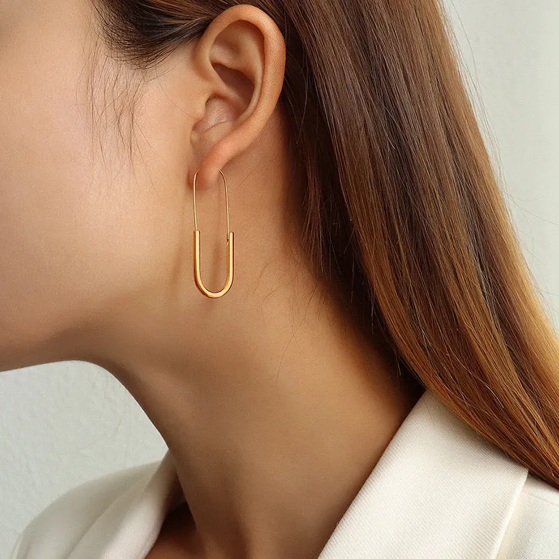 Minimalist Gold U-Shaped Drop Earrings jlt11662