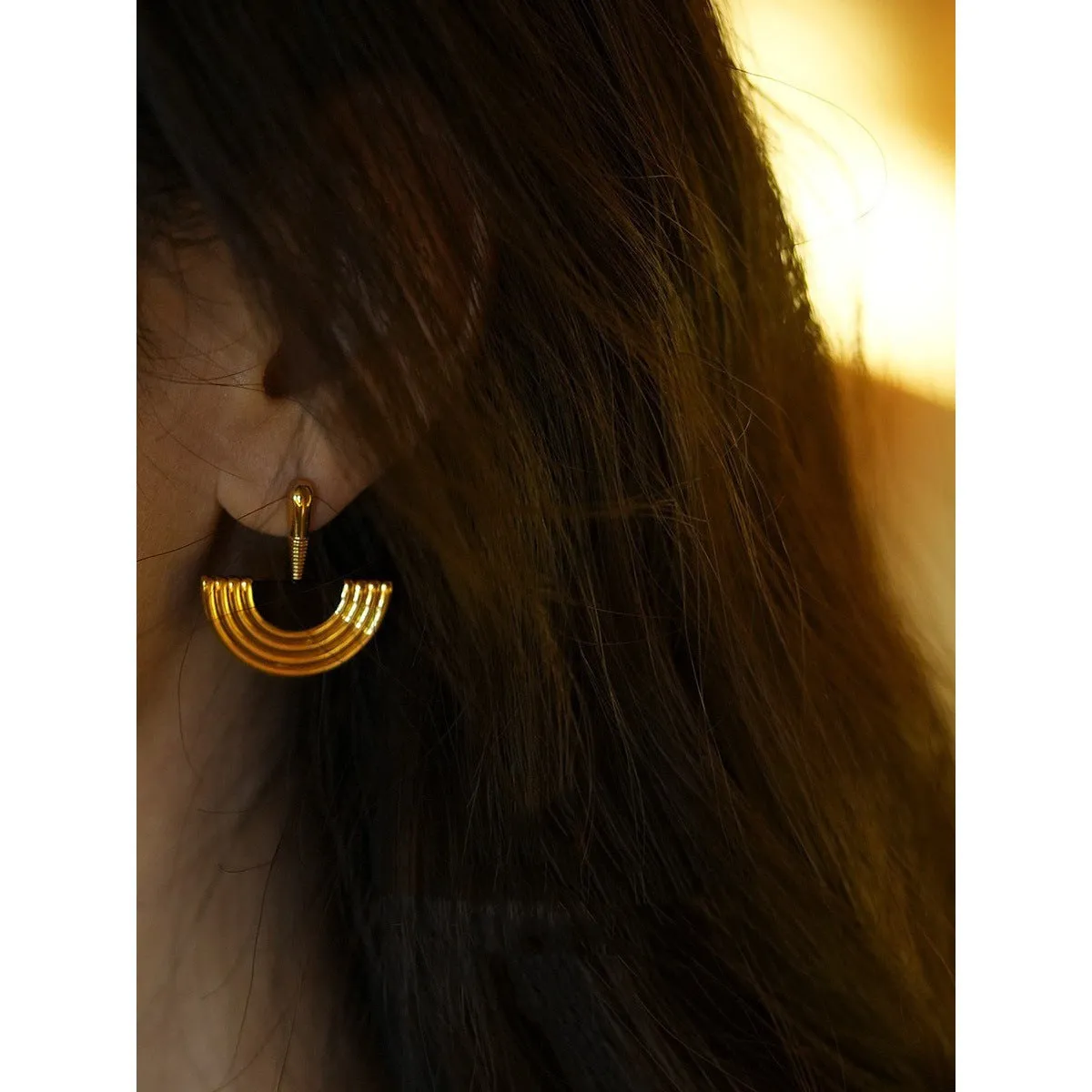 Modern Black & Gold Semi-Circle Earrings jlt11800