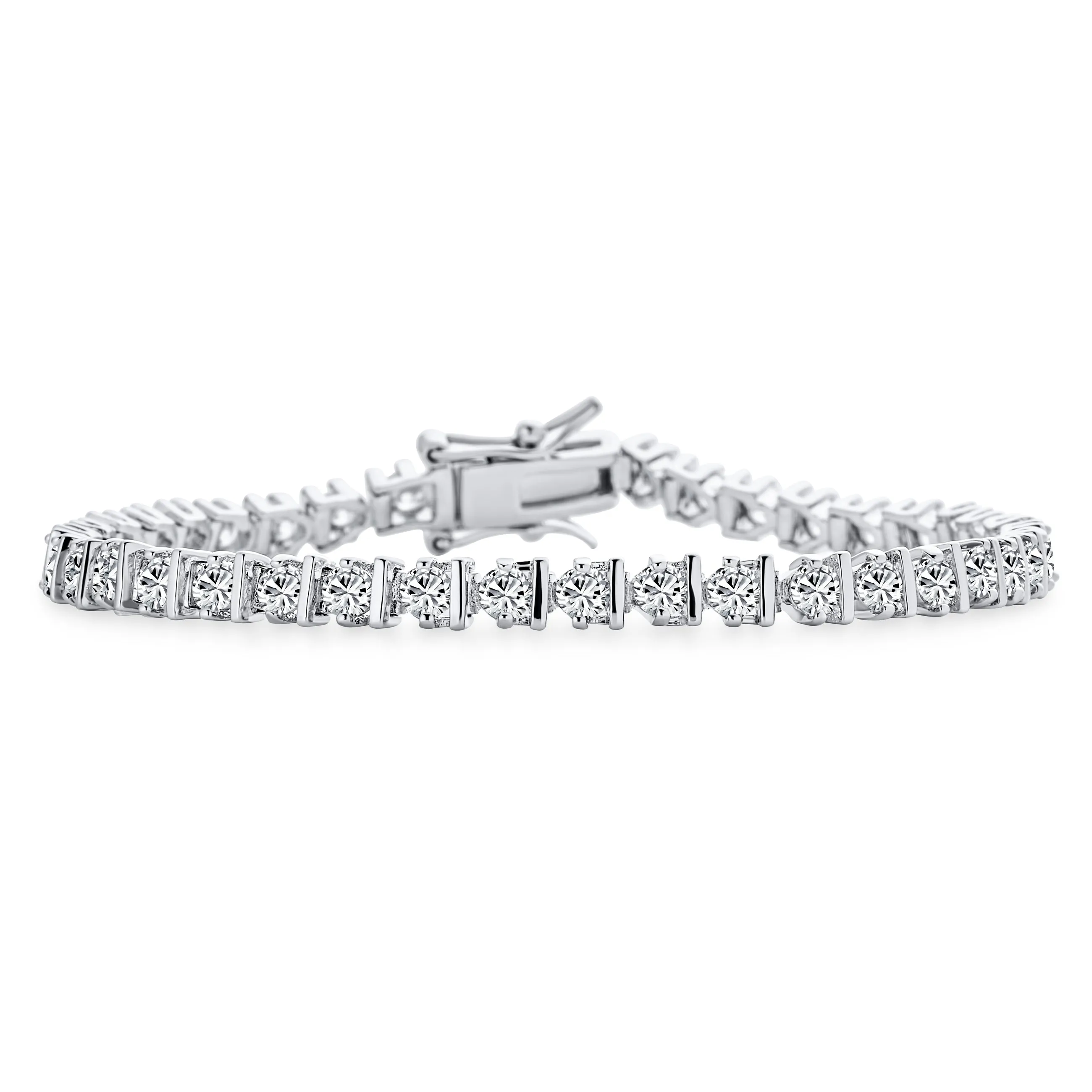 Modern Bridal Jewelry CZ Round Solitaire Tennis Bracelet Silver Rhodium 7-7.5 Inch