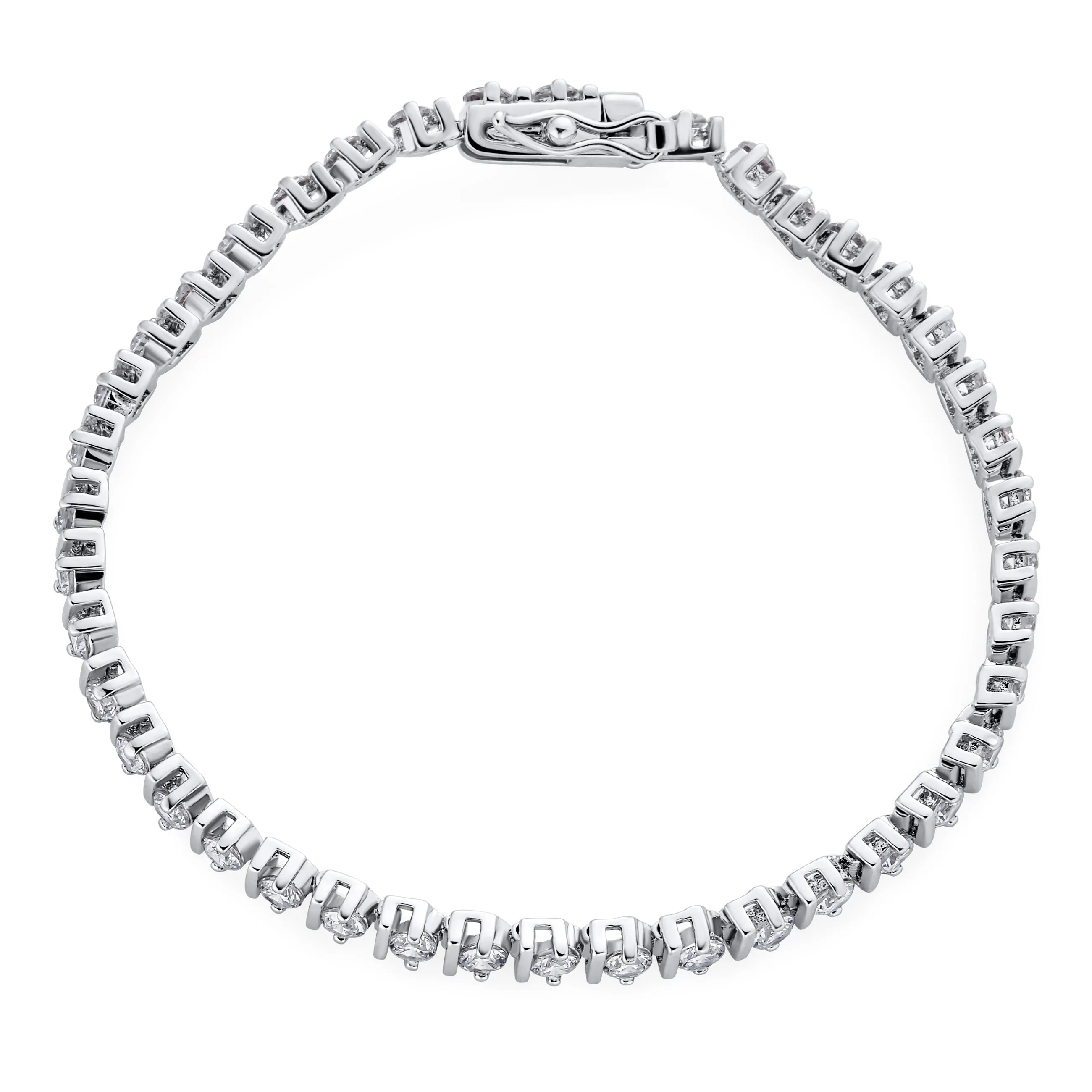 Modern Bridal Jewelry CZ Round Solitaire Tennis Bracelet Silver Rhodium 7-7.5 Inch