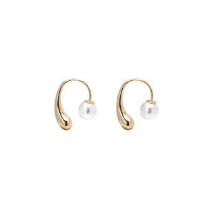 Modern Gold Pearl Hook Earrings-jlt11619