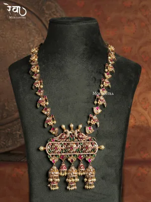 Multicolor Gold Plated Jadau Kundan Bridal Necklace - MO-N1M