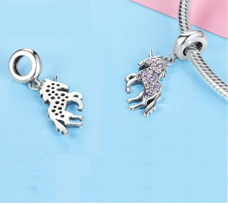 Mystical Unicorn Crystal Dangle Charm 925 Sterling Silver