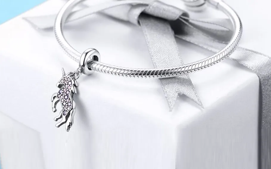 Mystical Unicorn Crystal Dangle Charm 925 Sterling Silver