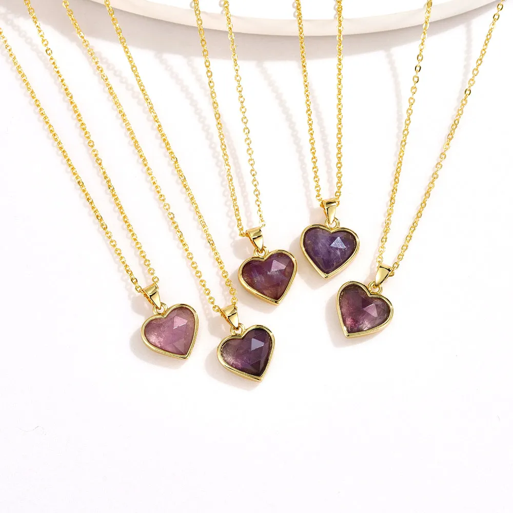 Natural Amethyst Heart Pendant Necklace