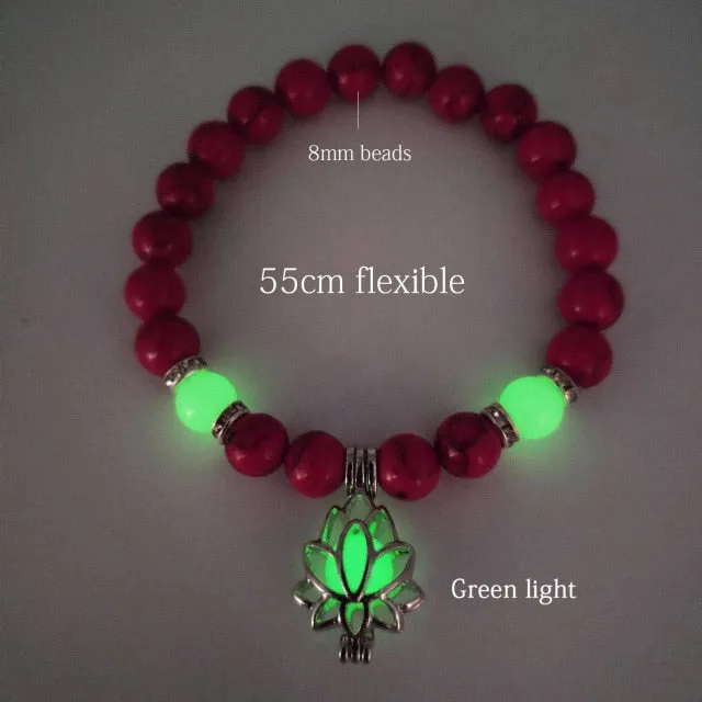 Natural Stone Bracelet Yoga Healing Luminous Glow In The Dark Bracelet Lotus Charm Beads Bracelet for Men Women Prayer Buddhism