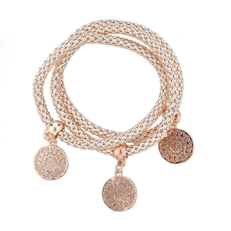 New Fashion Gold Silver Chain Bracelet Round Hollow Charm Bracelets