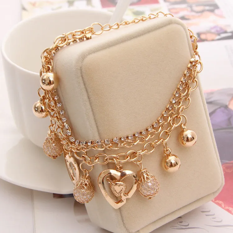 New Fashion Jewelry Gold Chain Jewelry Heart Pendant Multilayer bracelet Women bracelets & bangles