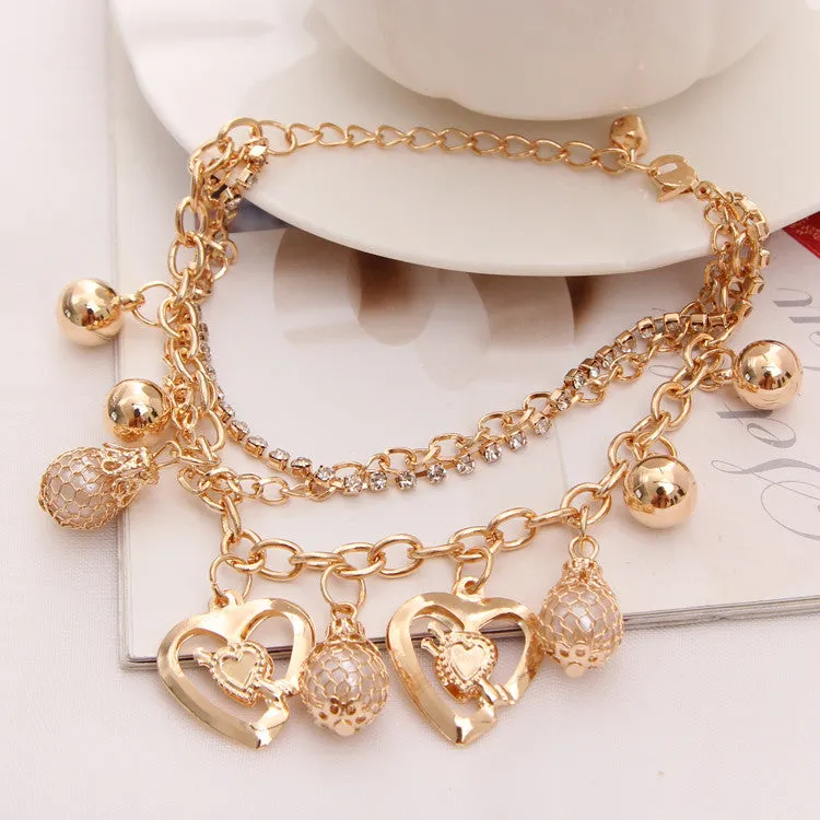 New Fashion Jewelry Gold Chain Jewelry Heart Pendant Multilayer bracelet Women bracelets & bangles