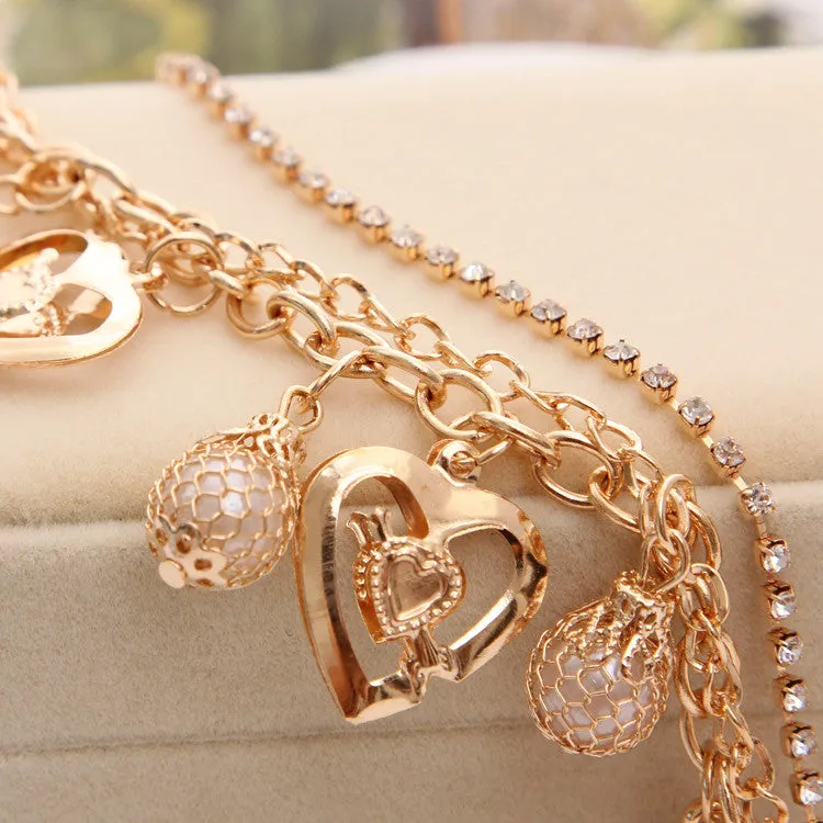 New Fashion Jewelry Gold Chain Jewelry Heart Pendant Multilayer bracelet Women bracelets & bangles