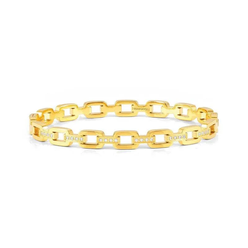 Nomination Pretty Bangle, Chain, Cubic Zirconia, Yellow PVD, Stainless Steel